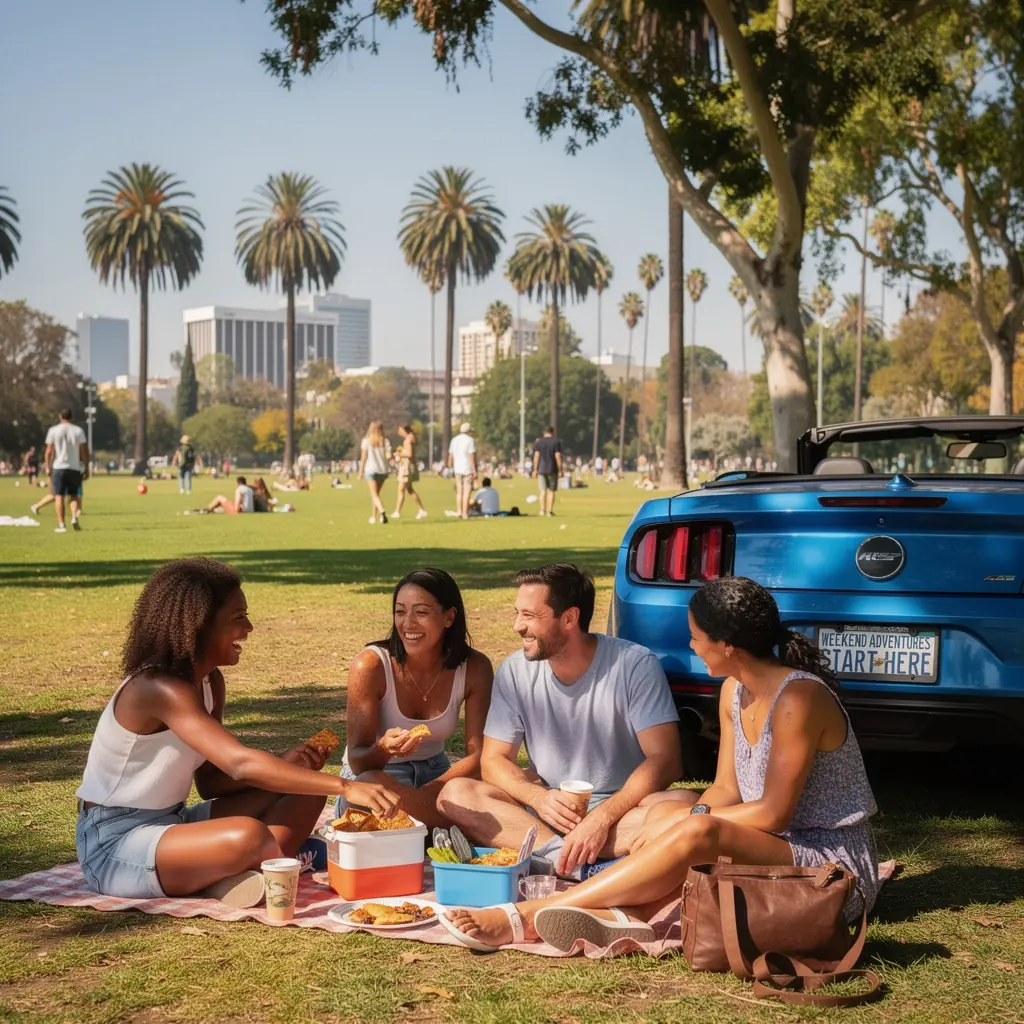 Zielony samochód zaparkowany na malowniczej plaży, symbolizujący letnie wyjazdy.
