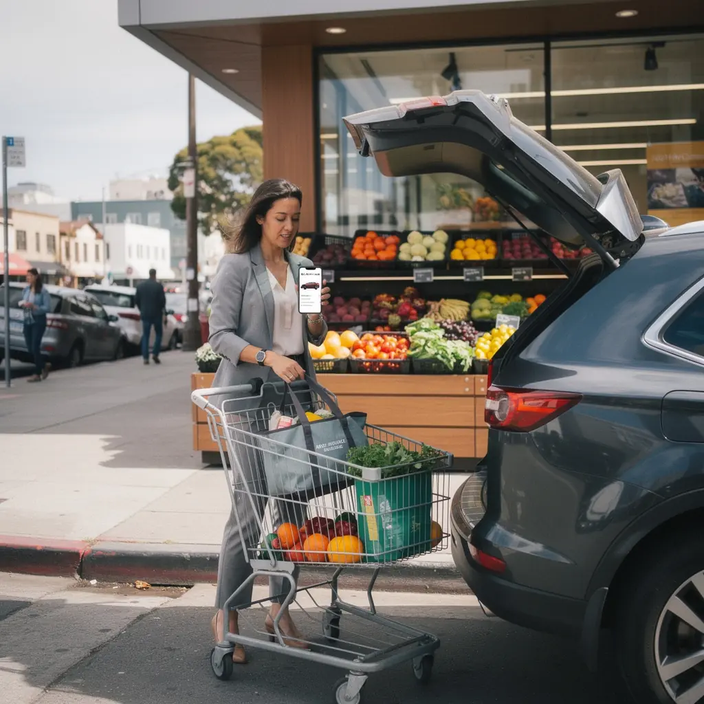 Zadowolony kierowca z uśmiechem, trzymający polisę ubezpieczeniową na weekendową podróż.